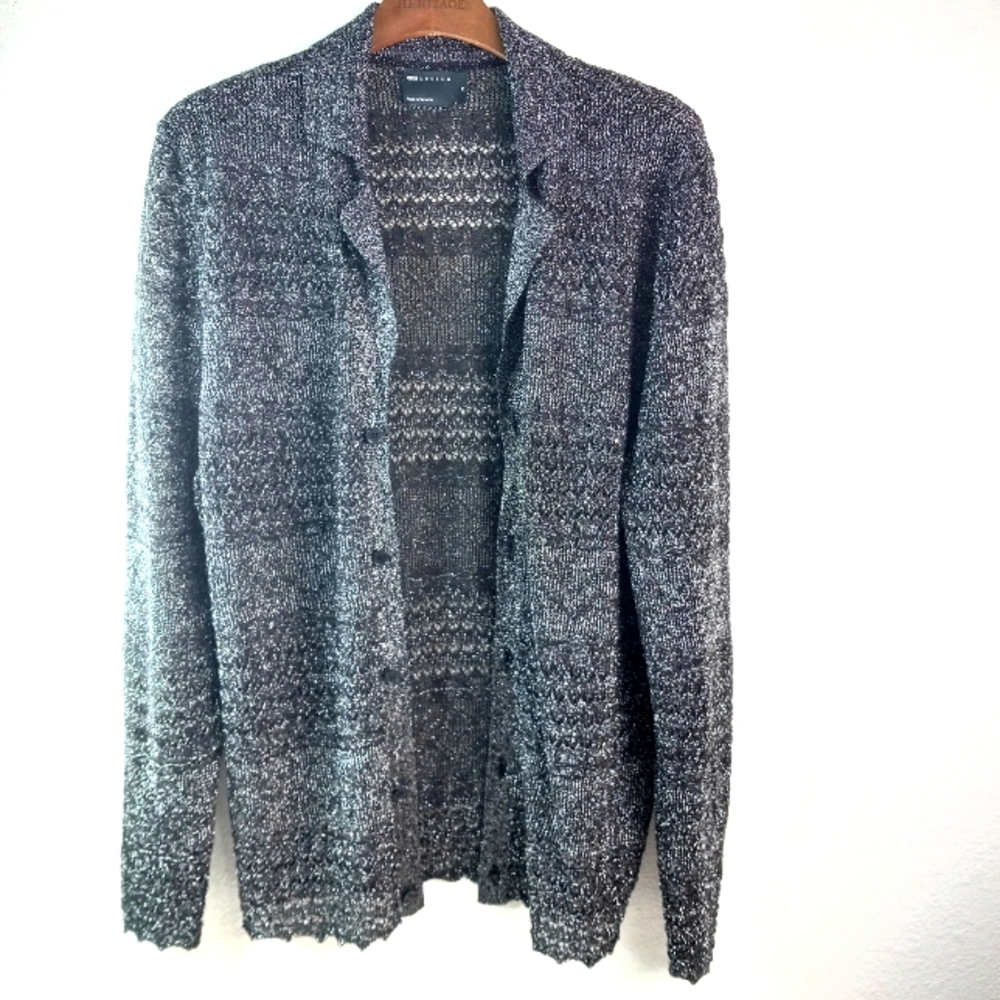 Asos M Collared Knit Cardigan Button Front Metall… - image 1